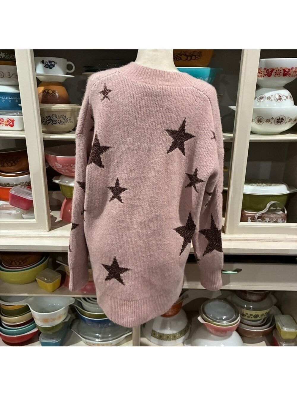 All Saints Star V-Neck Oversized Sweater in Pashmina Pink - Size Medium - Picture 8 of 16